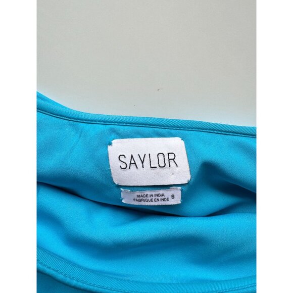 SAYLOR Kirstie Cerulean Blue One Shoulder Long Sleeve Draped Mini Dress, Size S - Picture 8 of 10